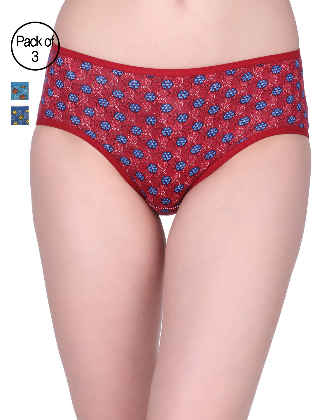 

Red Rose Women Pack of 3 Printed Briefs Intima, Blue