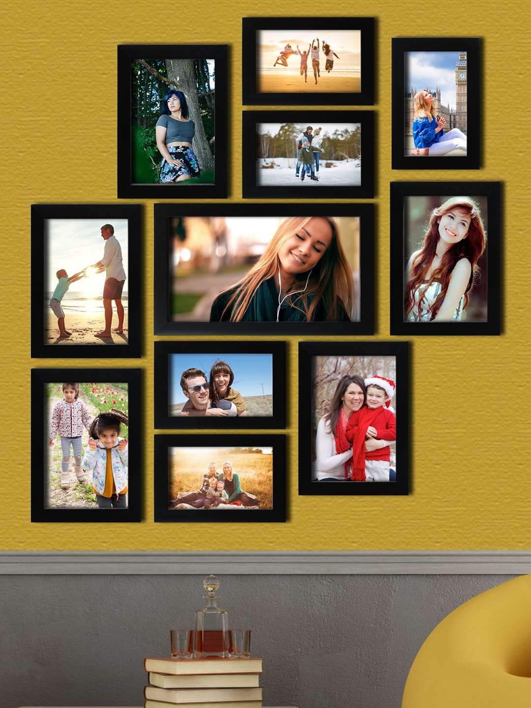 

RANDOM Set of 11 Black Photo frames