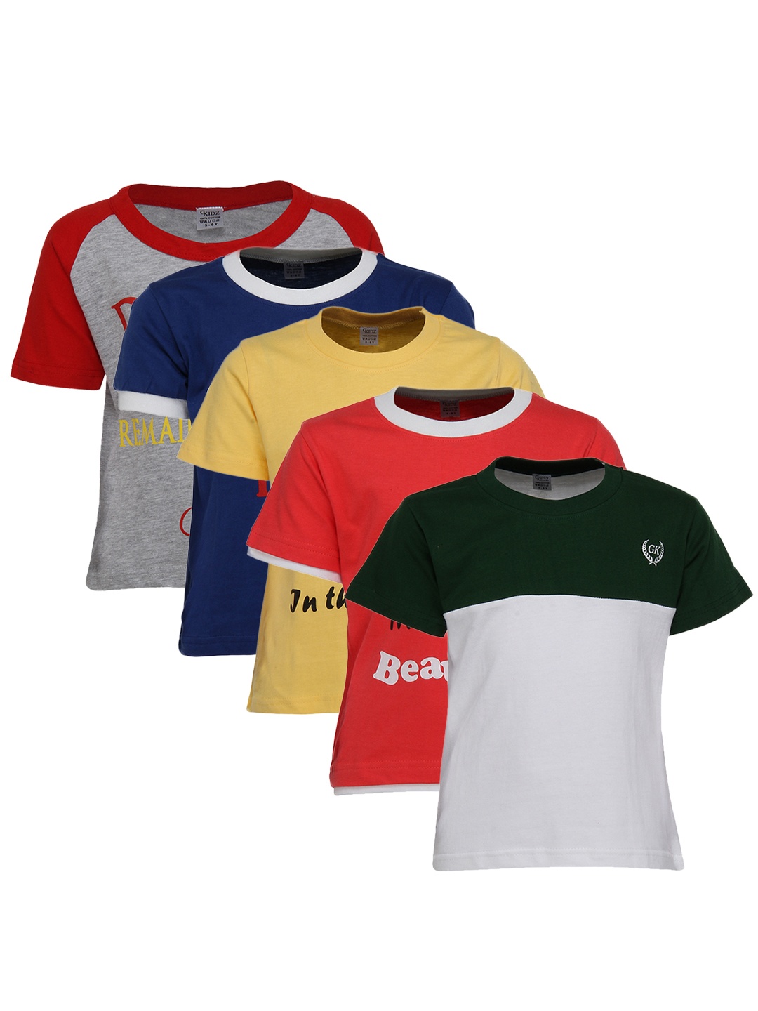 

GKIDZ Boys Pack of 5 Printed Pure Cotton T-shirts, Multi