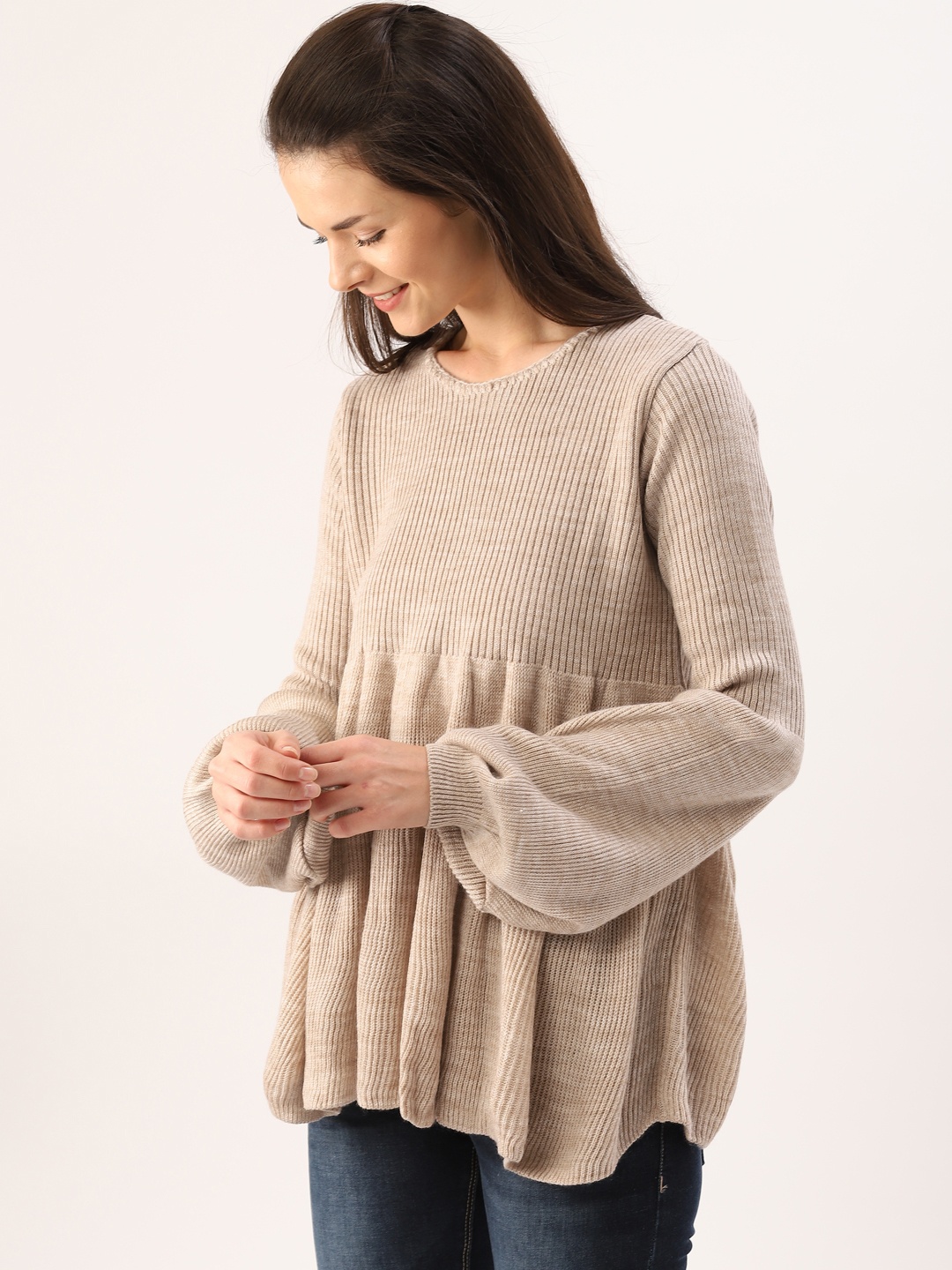 

DressBerry Women Nude-Coloured Solid Pullover