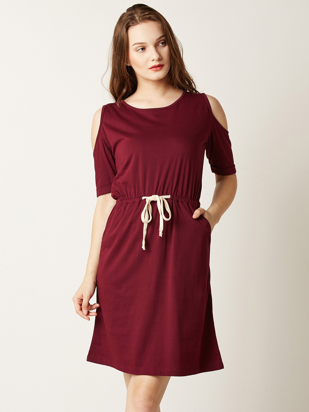 

Miss Chase Women Maroon Solid Fit and Flare Dress