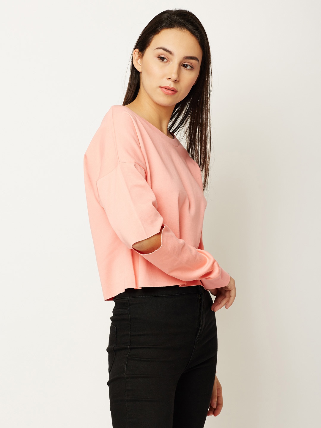 

Miss Chase Women Peach-Coloured Solid Sweatshirt