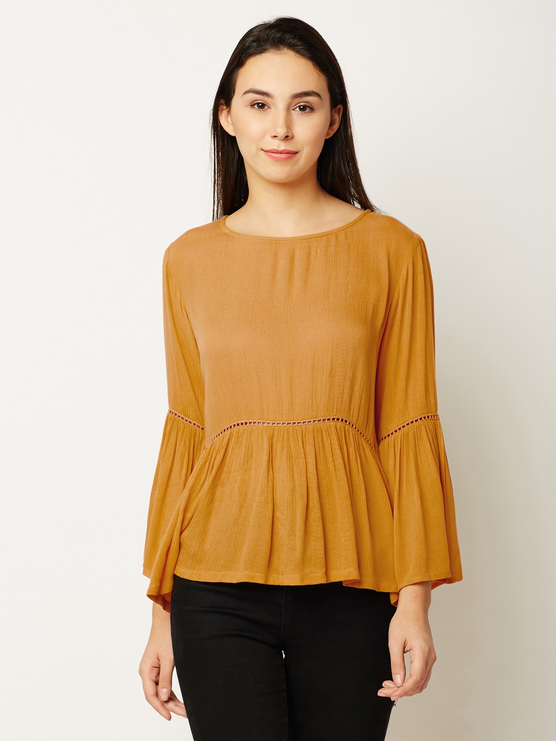 

Miss Chase Women Mustard Solid Peplum Top