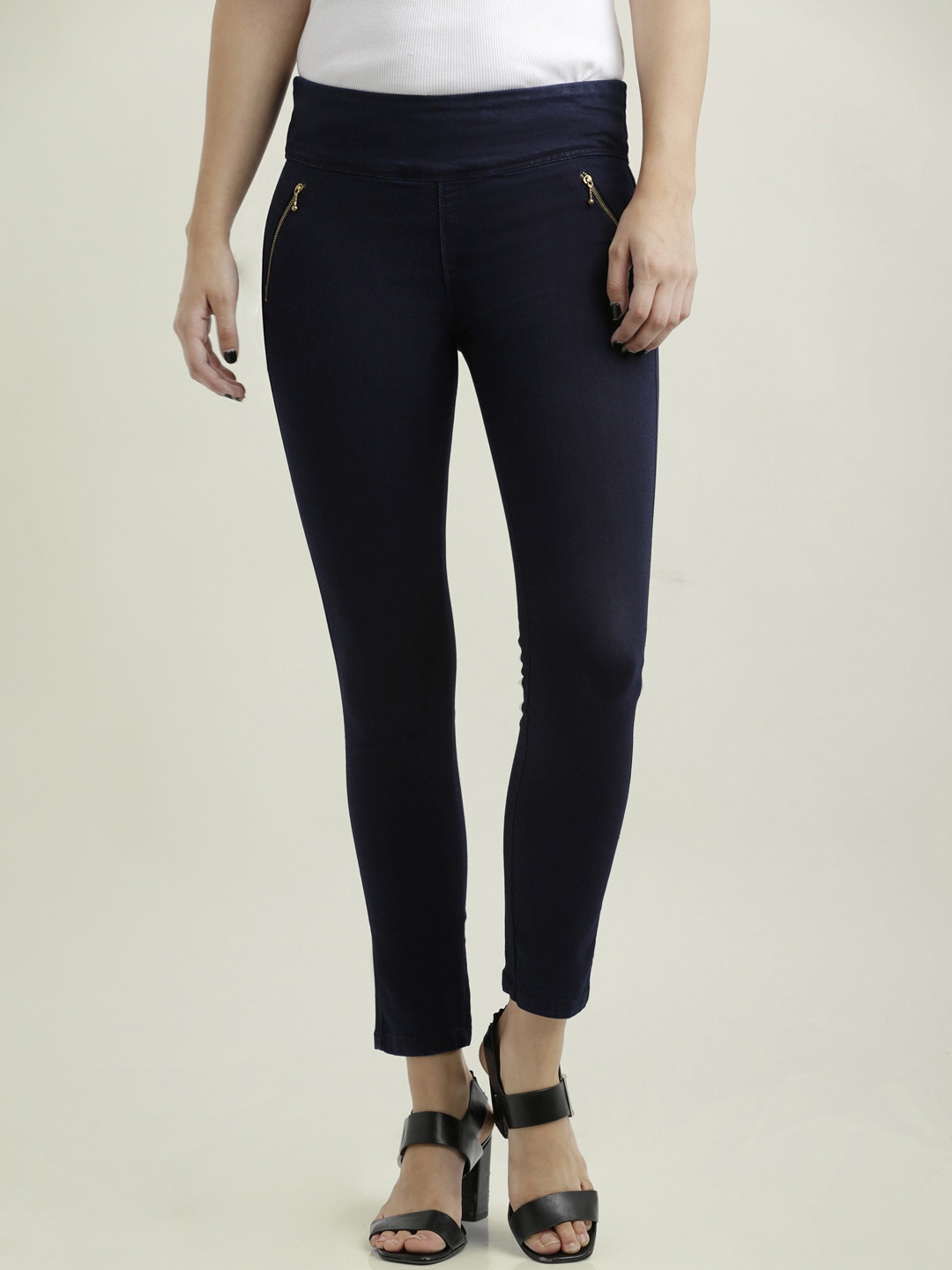 

Miss Chase Solid Blue Super Skinny High Rise Jeggings, Navy blue