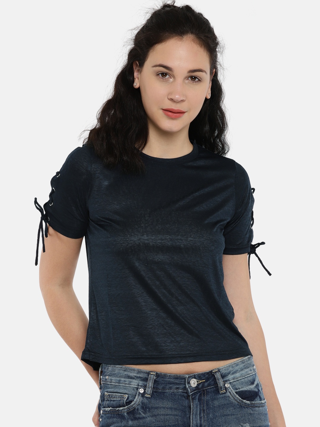 

ONLY Women Navy Blue Solid Top