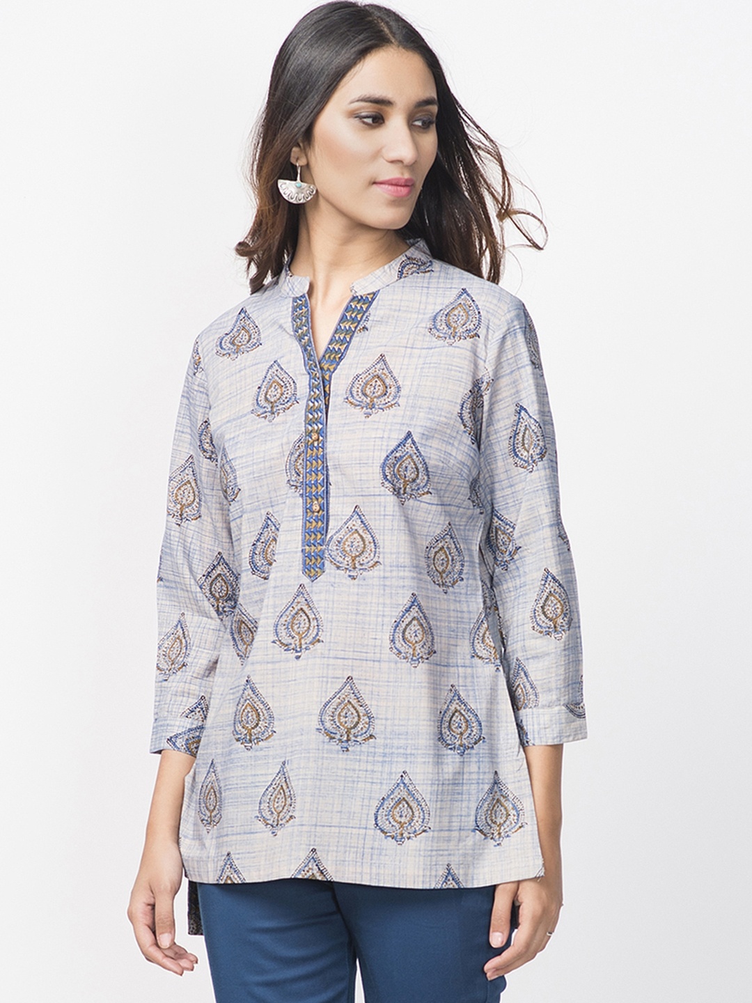 

Fabindia Blue Handblock Print Pure Cotton Kurti