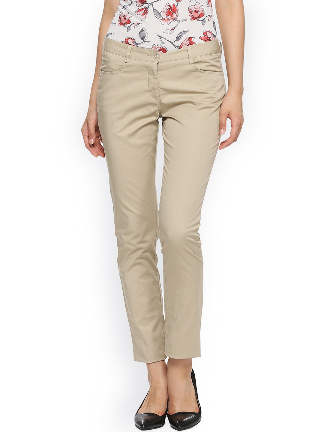 

Allen Solly Woman Beige Slim Fit Solid Regular Trousers
