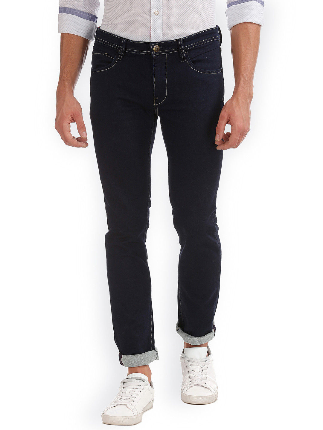 

Arrow Blue Jean Co. Men Navy Blue Slim Fit Mid-Rise Clean Look Stretchable Jeans