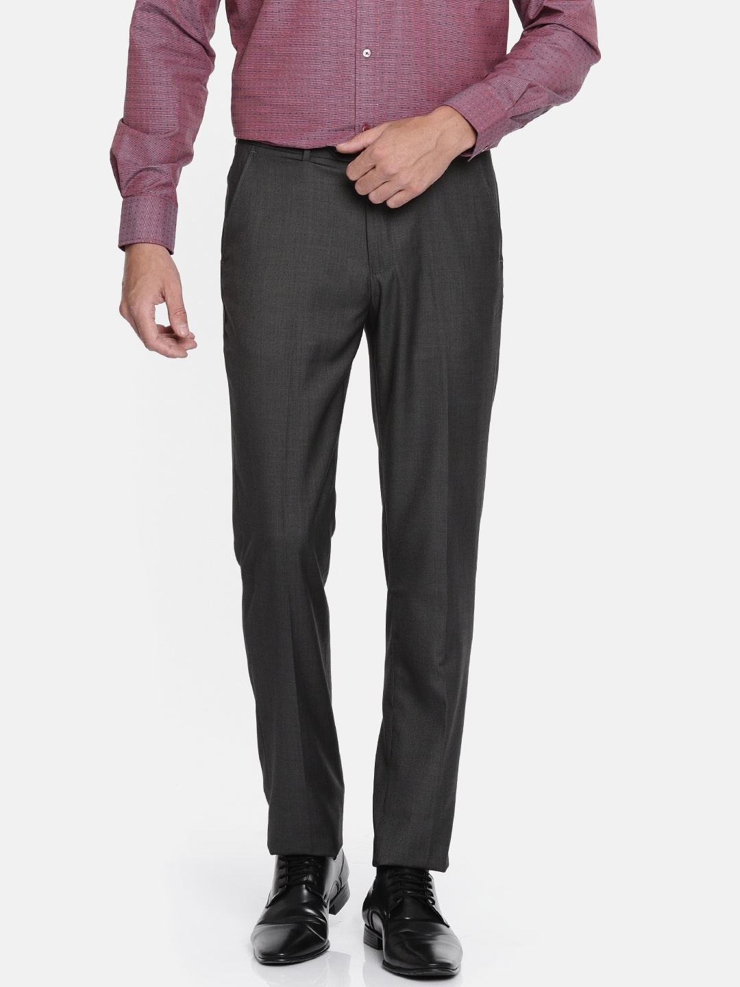 

Peter England Men Grey Slim Fit Solid Formal Trousers