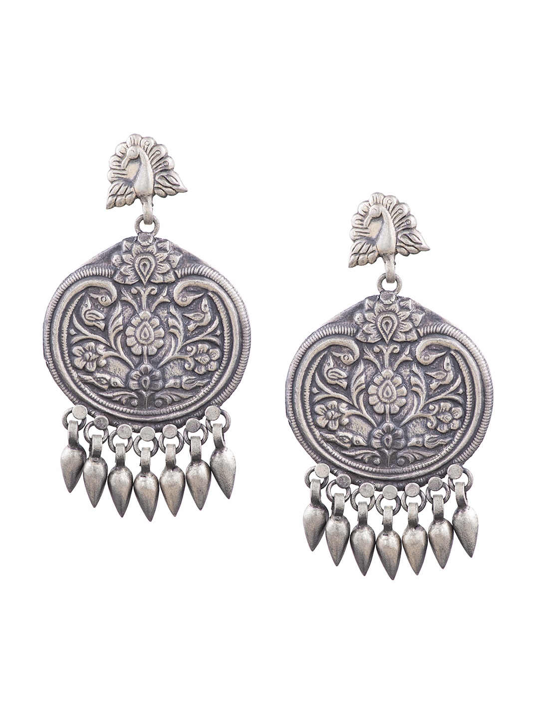 

ahilya Sterling Silver Mayura Peacock Chandbalis