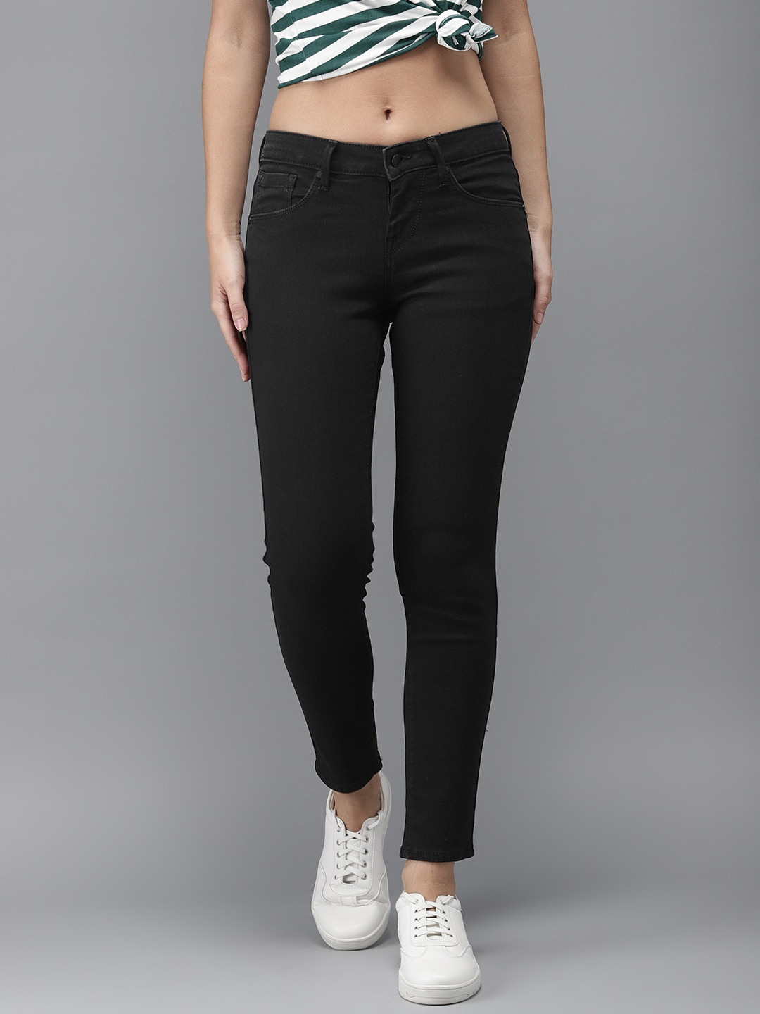 

Moda Rapido Women Black Skinny Fit Mid-Rise Clean Look Stretchable Cropped Jeans