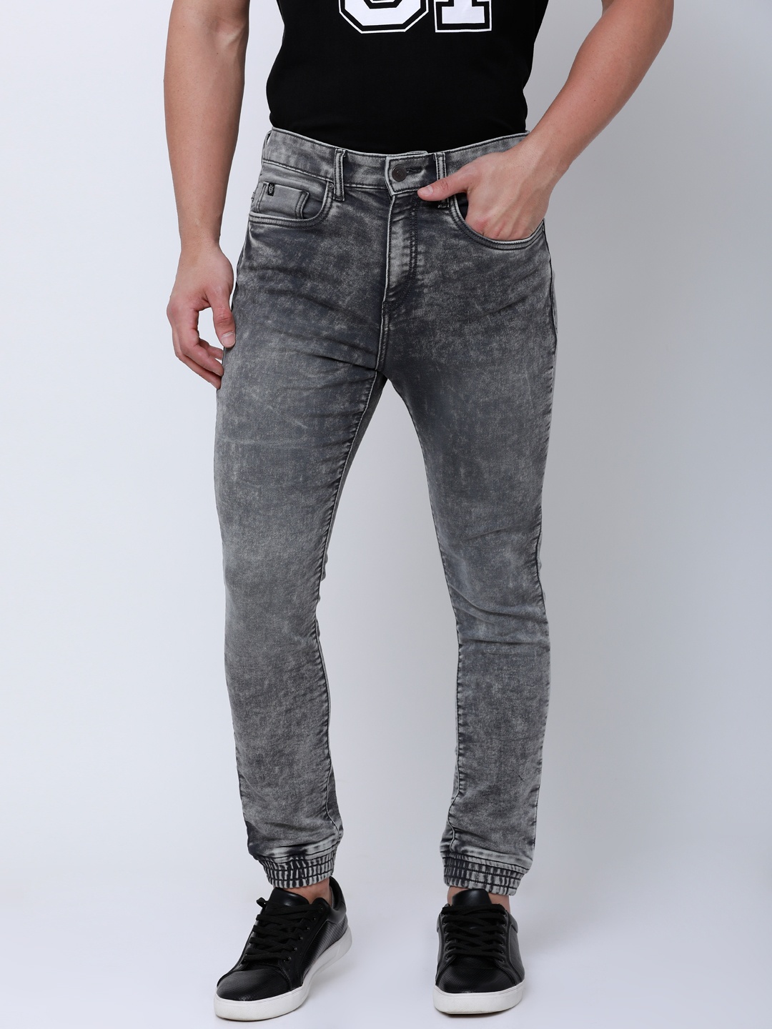 

LOCOMOTIVE Men Grey Jogger Mid-Rise Clean Look Stretchable Jeans