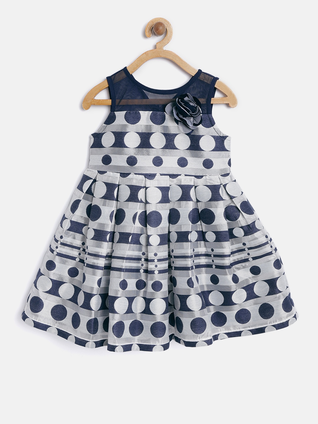 

Nauti Nati Girls Navy Blue & Grey Polka Dot Patterned Fit and Flare Dress