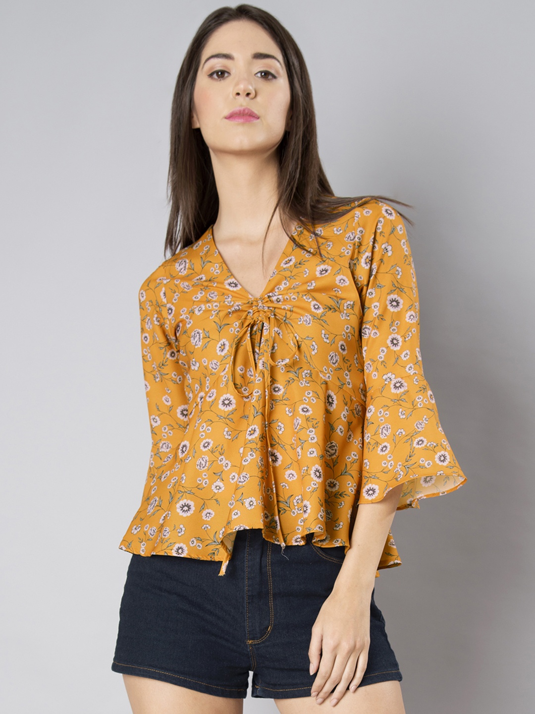 

FabAlley Women Mustard Printed Top