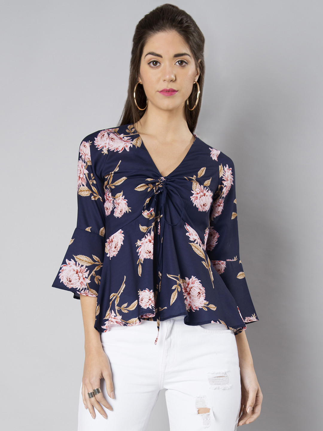 

FabAlley Women Navy Blue Printed Top