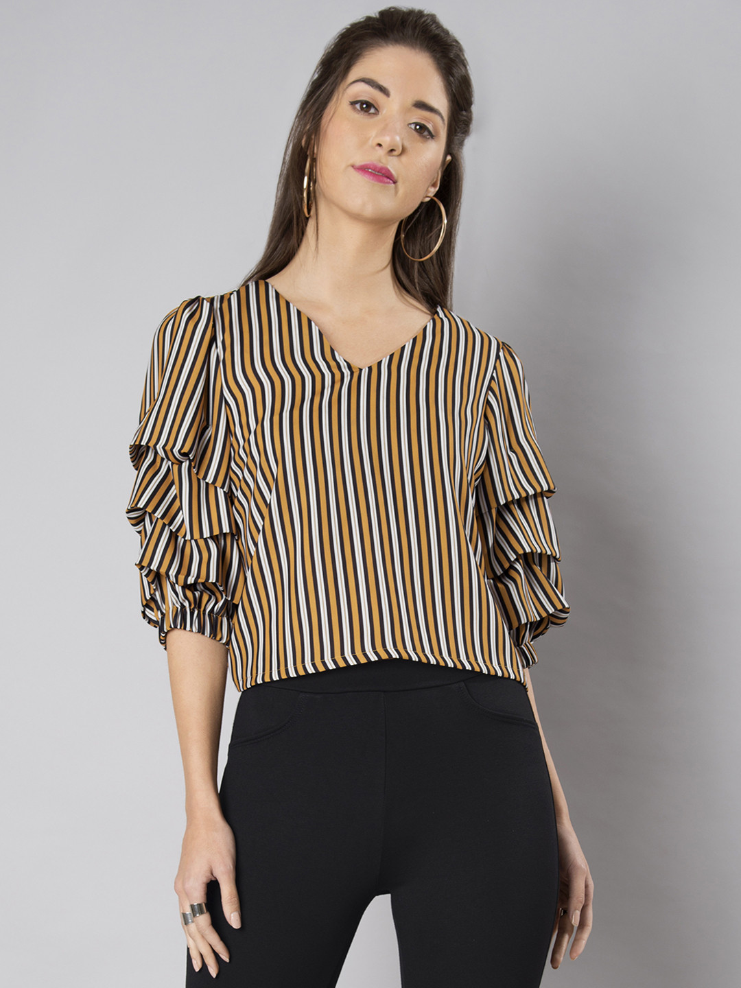 

FabAlley Women Mustard Striped Top