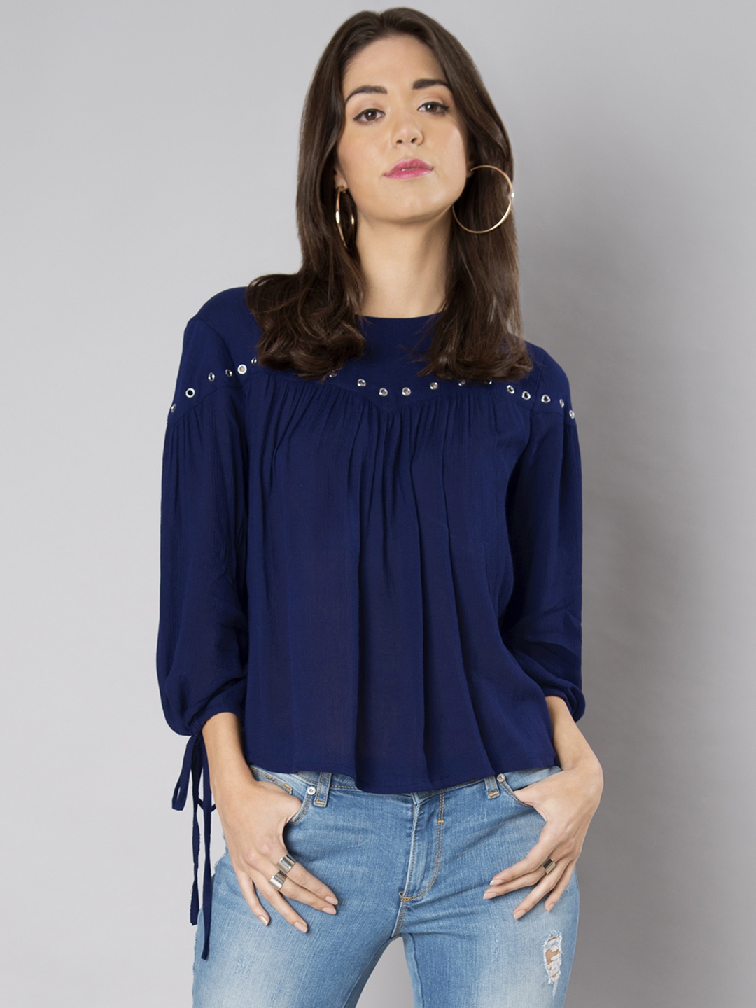 

FabAlley Women Navy Blue Solid Top