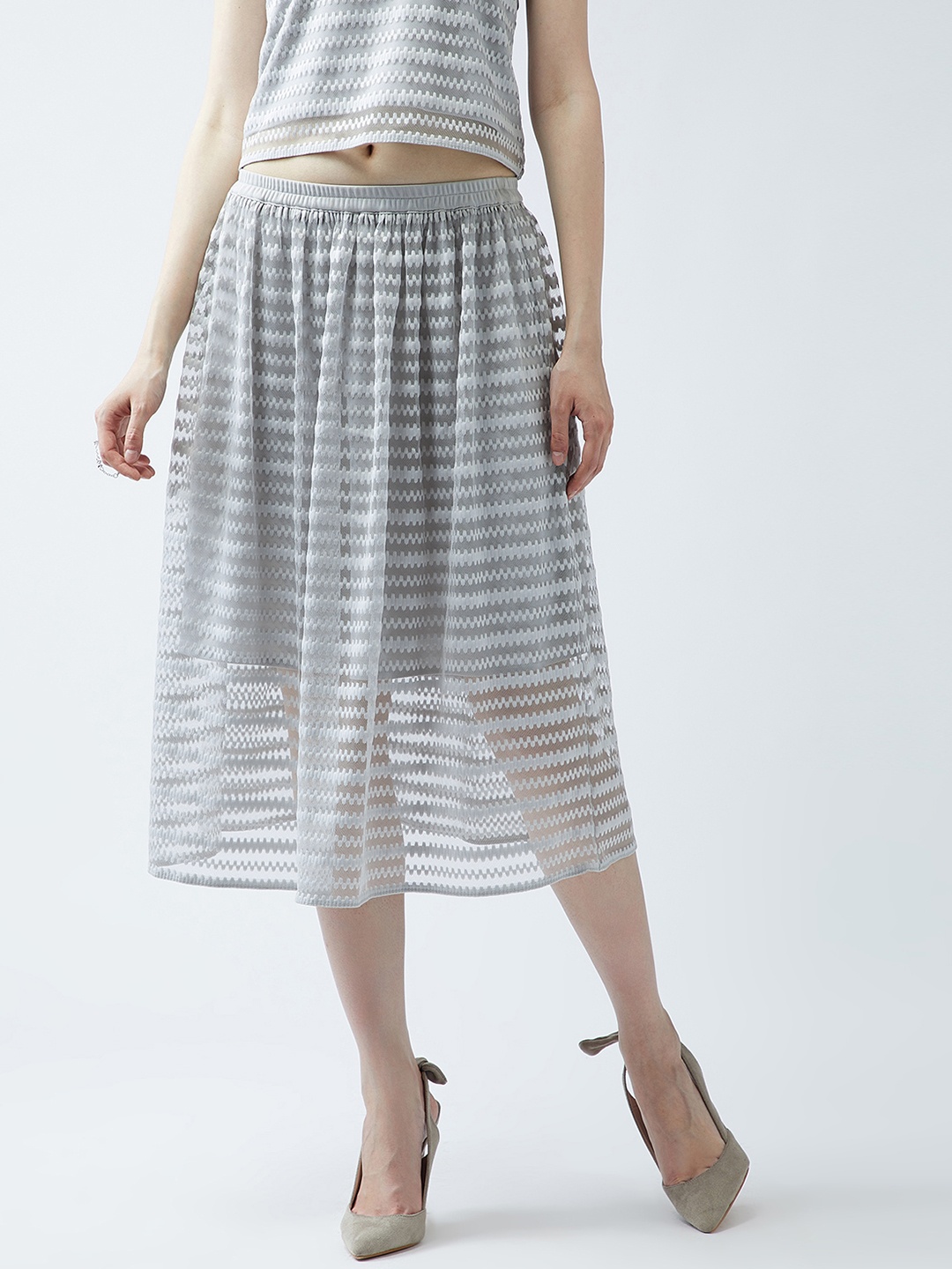 

MAGRE Grey Striped Midi Skirt