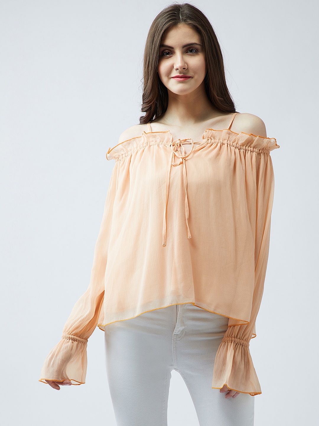 

MAGRE Women Peach-Coloured Solid A-Line Top