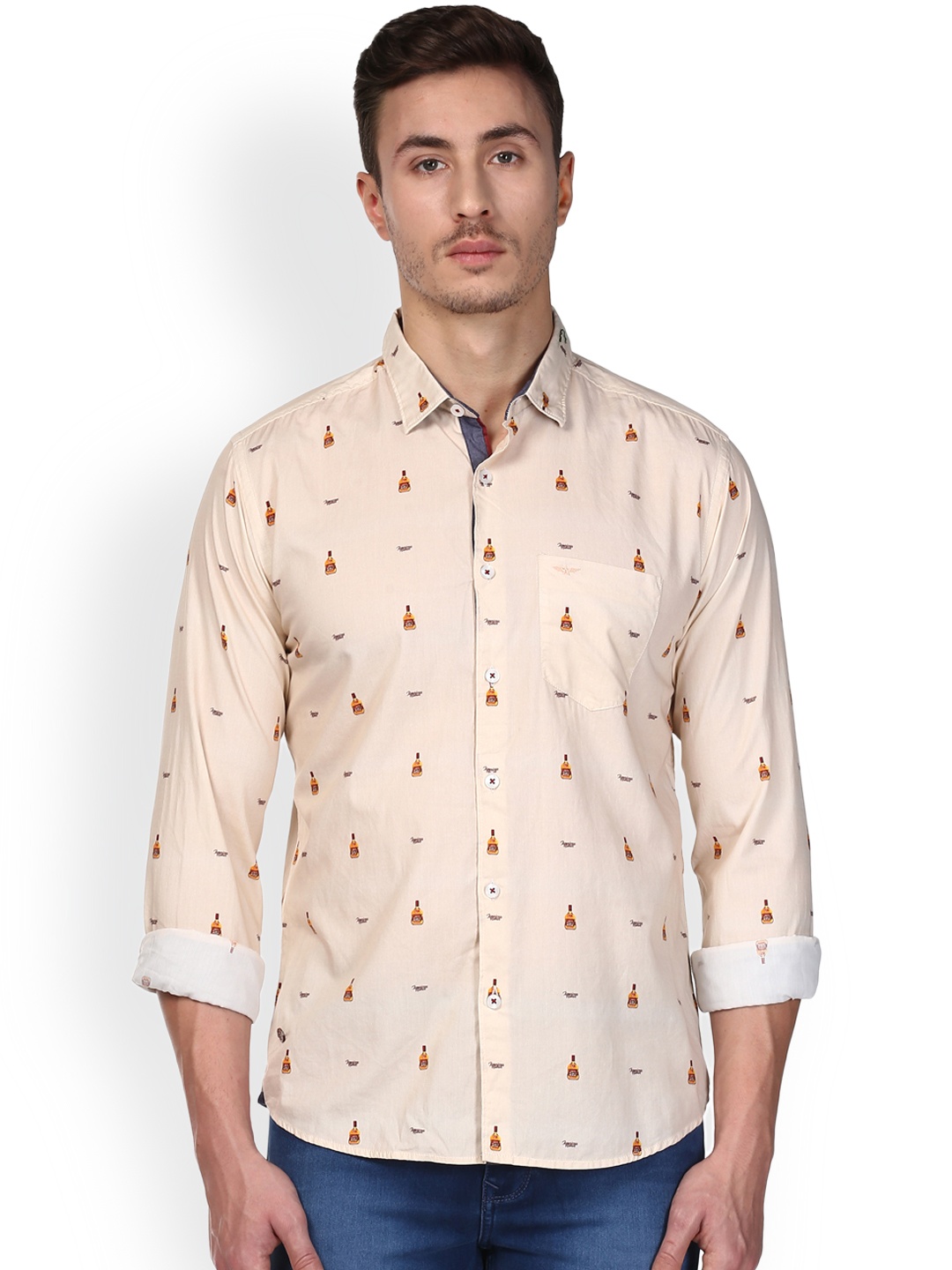 

Park Avenue Men Beige Slim Fit Printed Casual Shirt