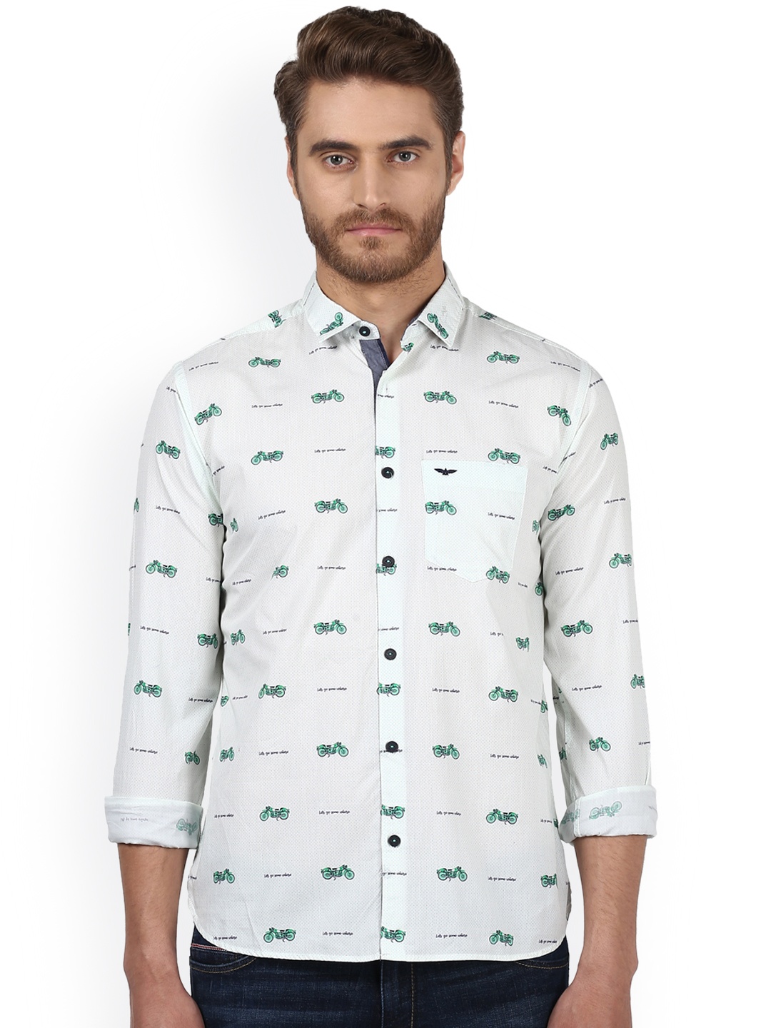 

Park Avenue Men White Slim Fit Printed Casual Shirt