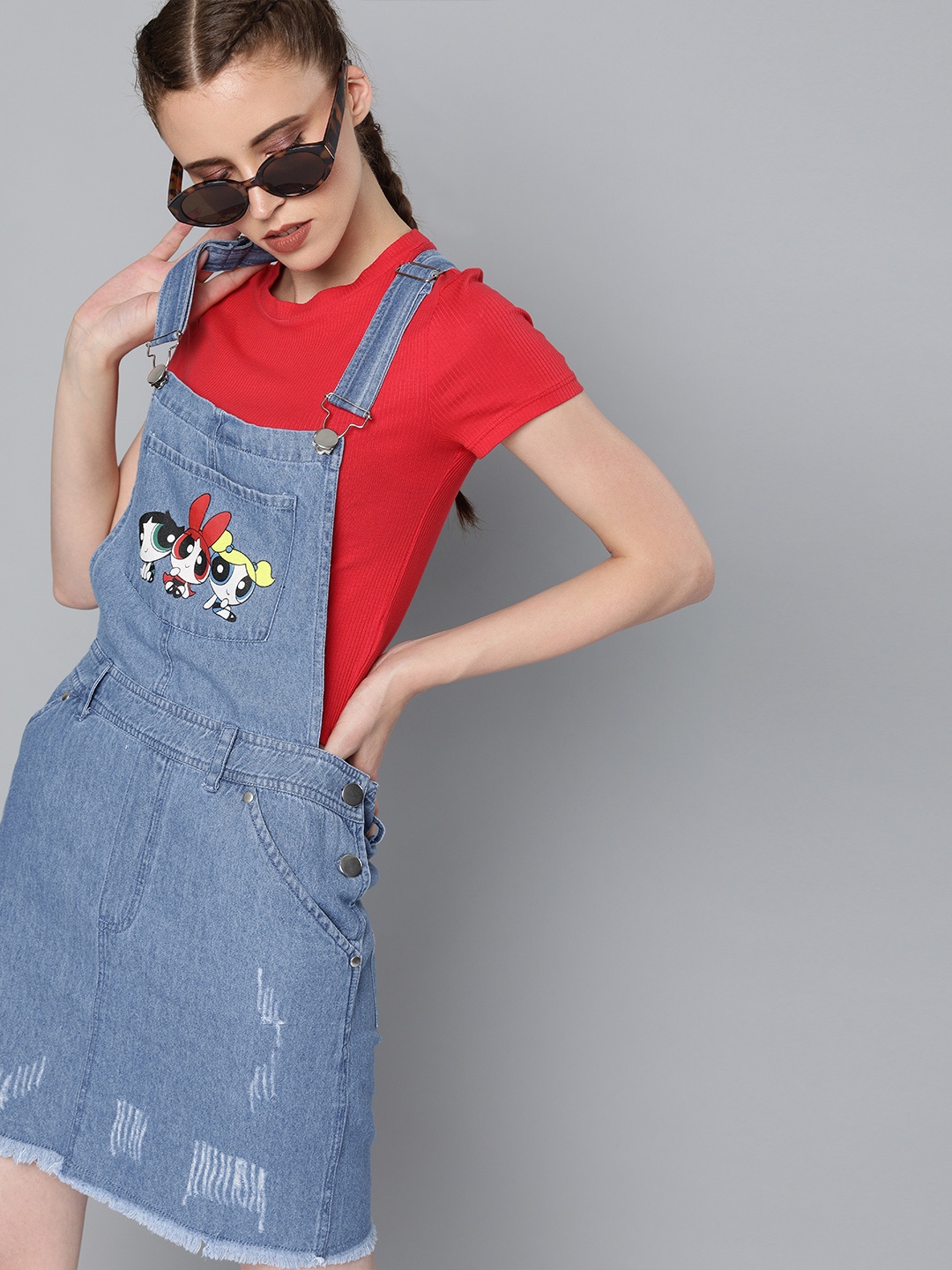 

Powerpuff Girls by Kook N Keech Women Blue Printed Pinafore Dress