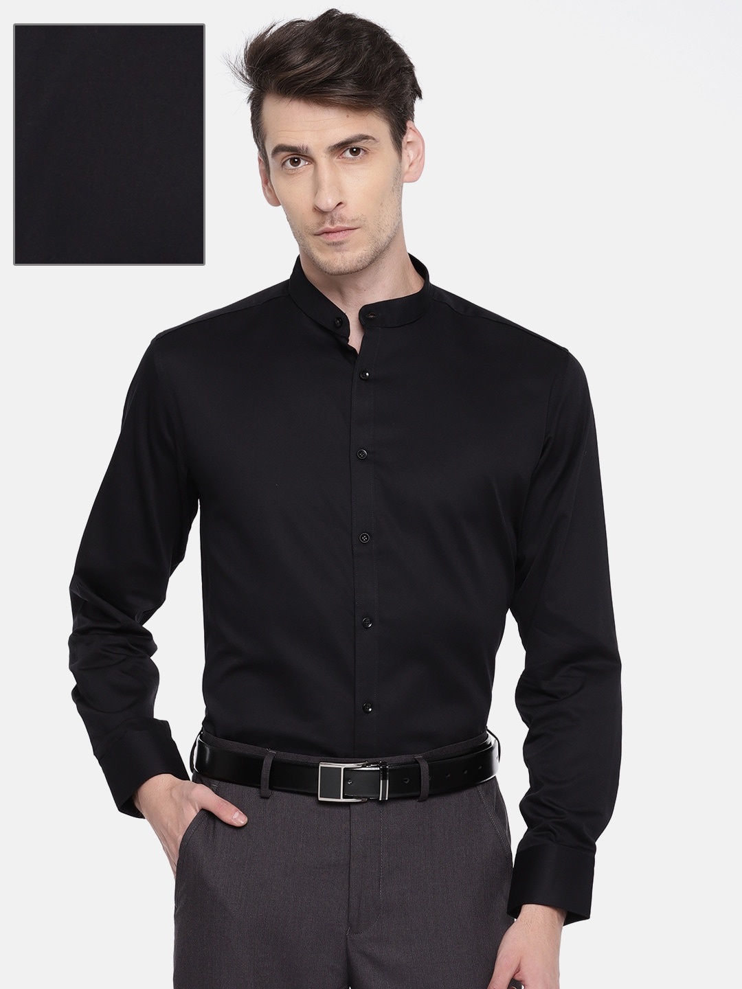 

V Dot Men Black Slim Fit Solid Formal Shirt