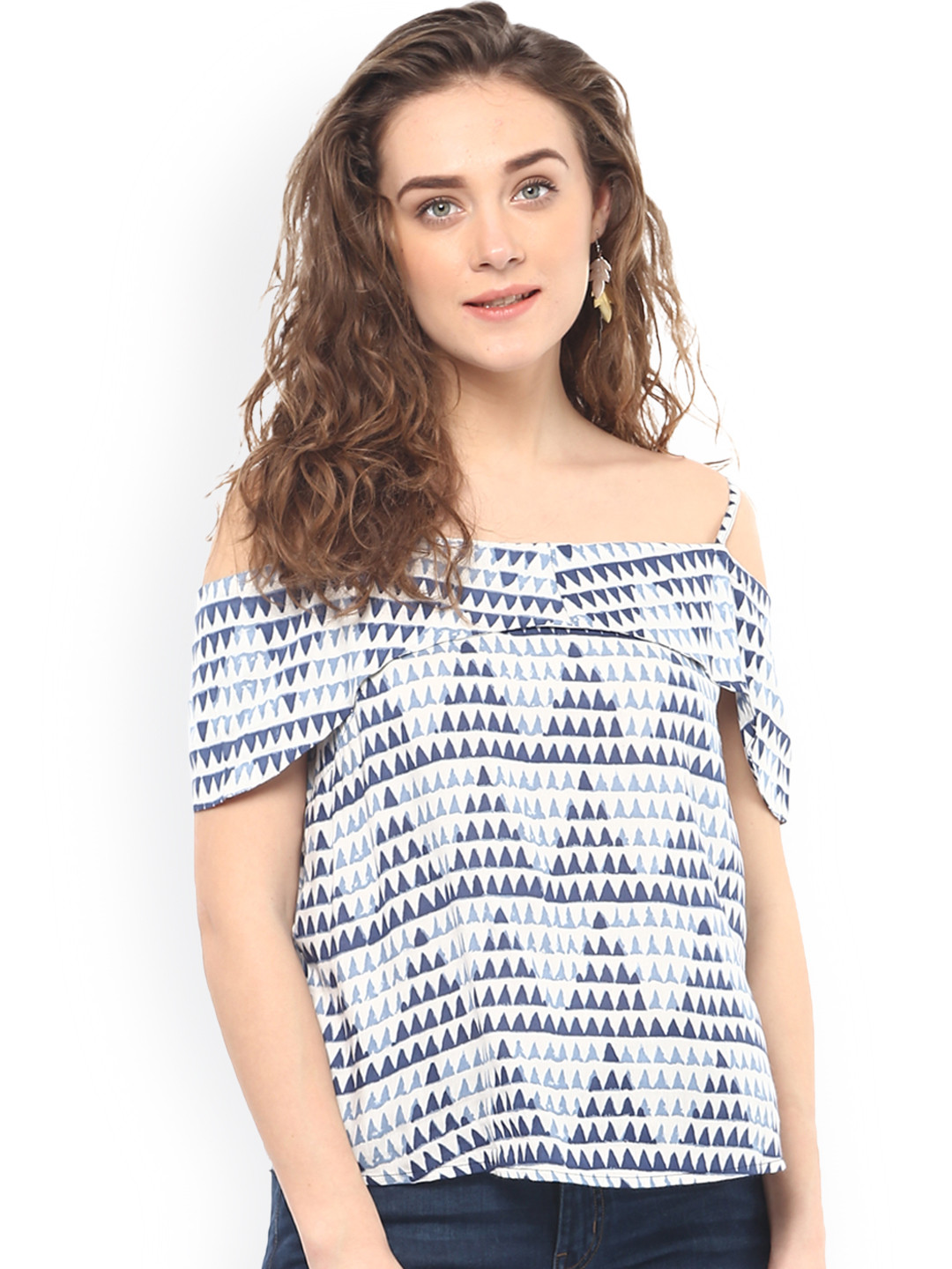 

Mayra Women White And Blue Printed Top