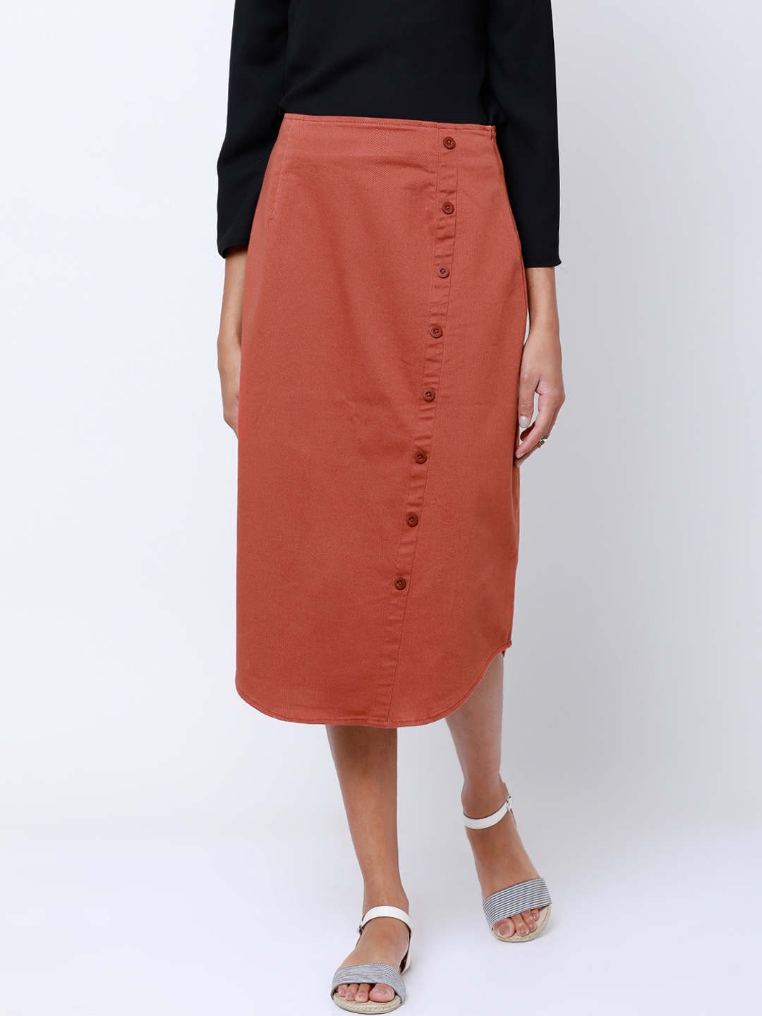 

Tokyo Talkies Rust Solid Midi Pure Cotton Skirt