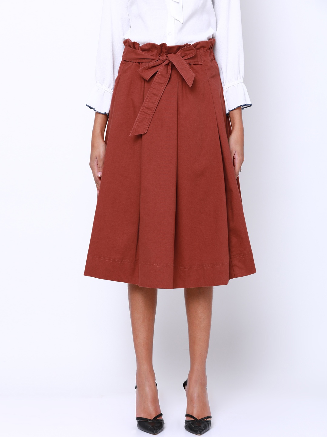 

Tokyo Talkies Rust Pleated Knee Length Skirt