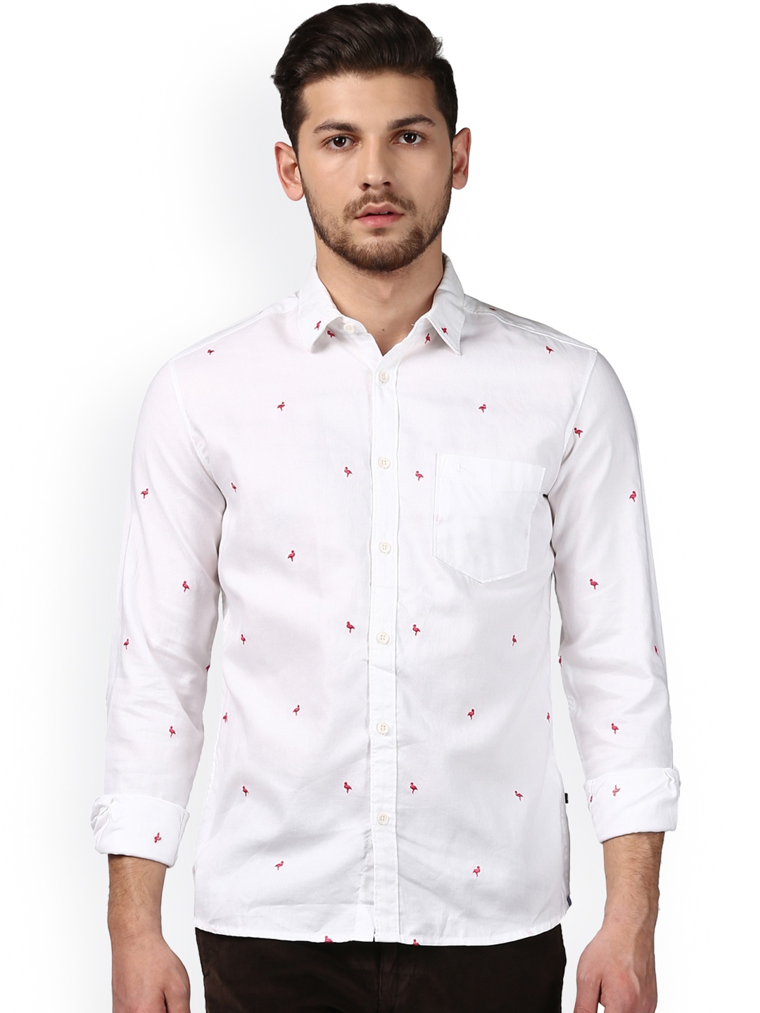 

Parx Men White Slim Fit Self Design Casual Shirt