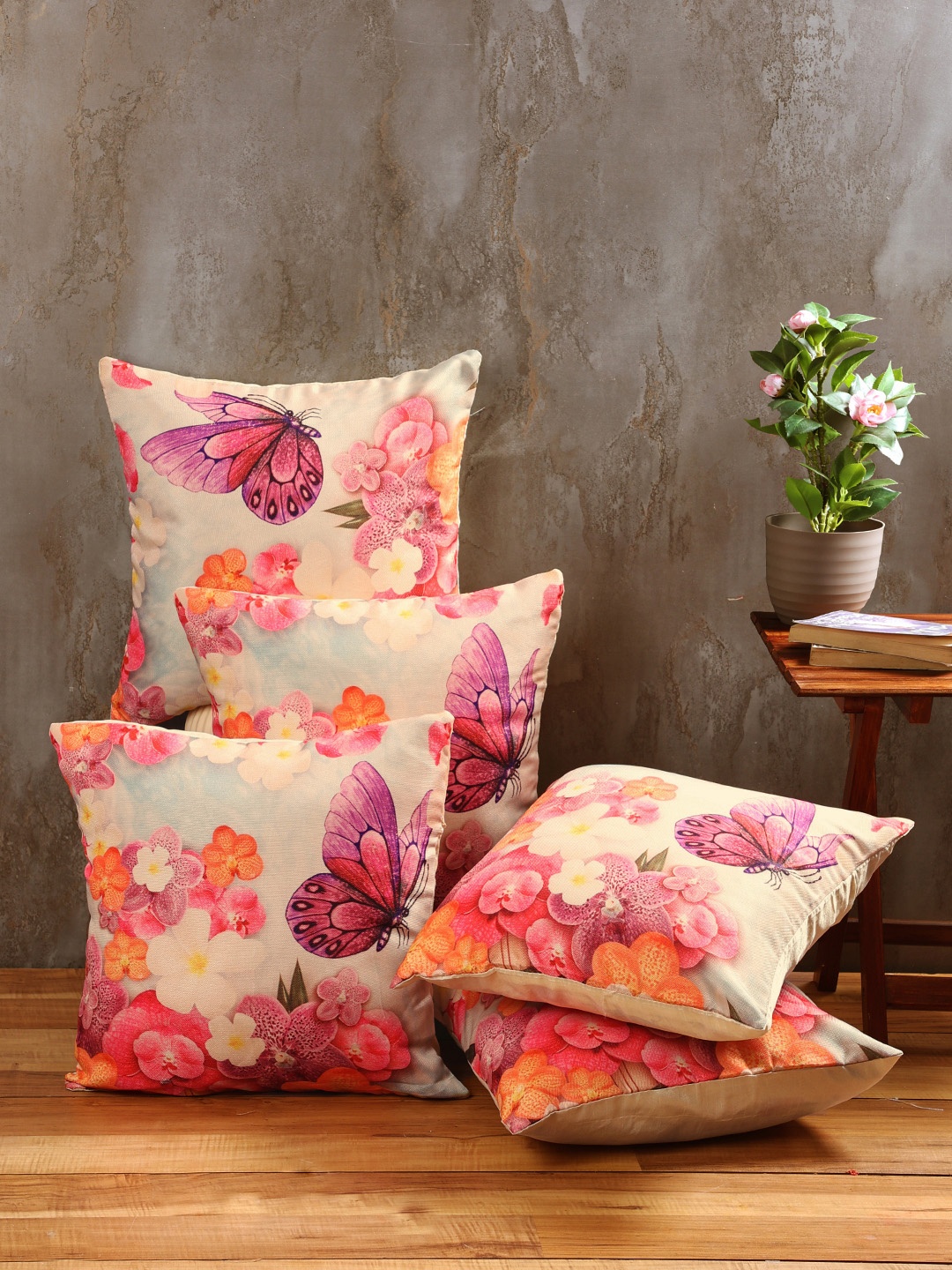 

ROMEE Multicoloured Set of 5 Floral Square Cushion Covers, Multi