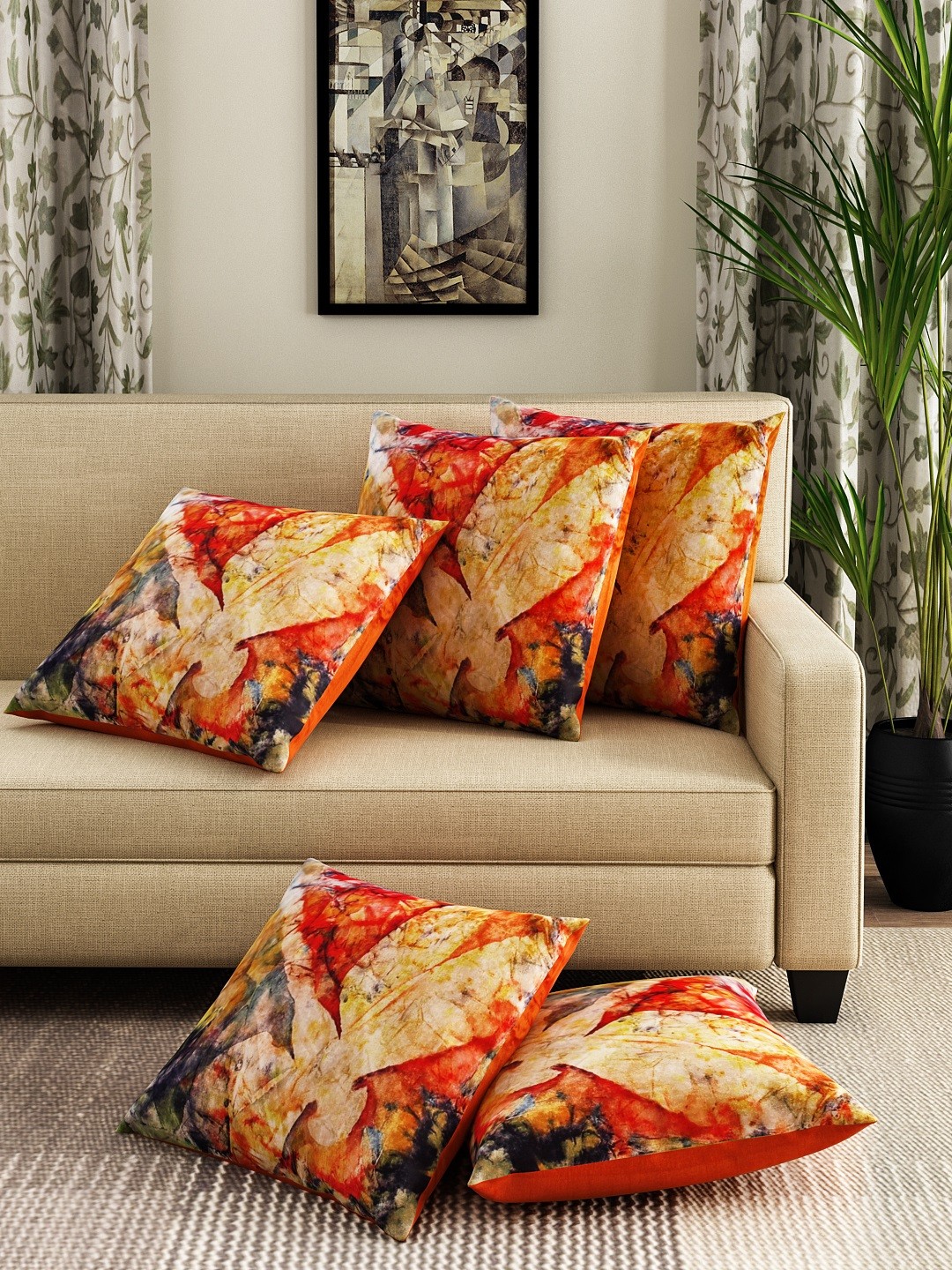 

ROMEE Orange Set of 5 Cartoon Characters Square Cushion Covers