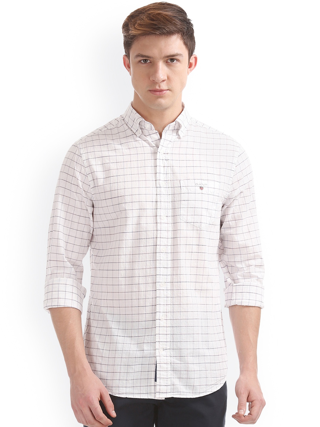 

GANT Men White Classic Regular Fit Checked Casual Shirt