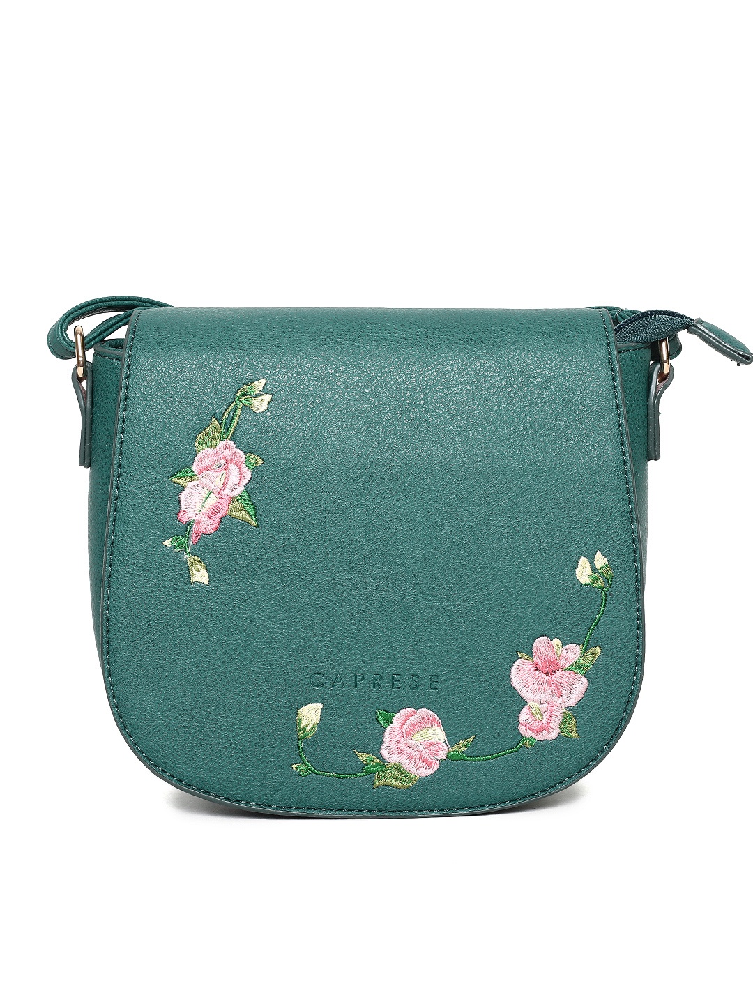 

Caprese Green Self Design Sling Bag