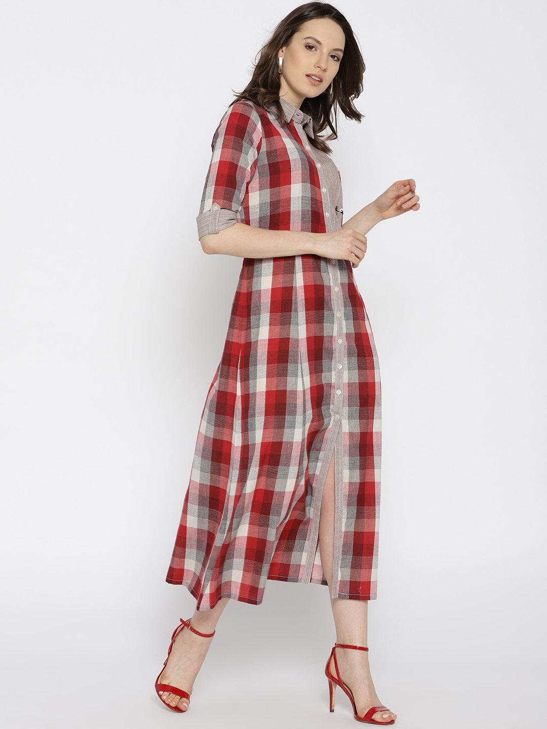 

Varanga Women Maroon Checked Shirt Dress