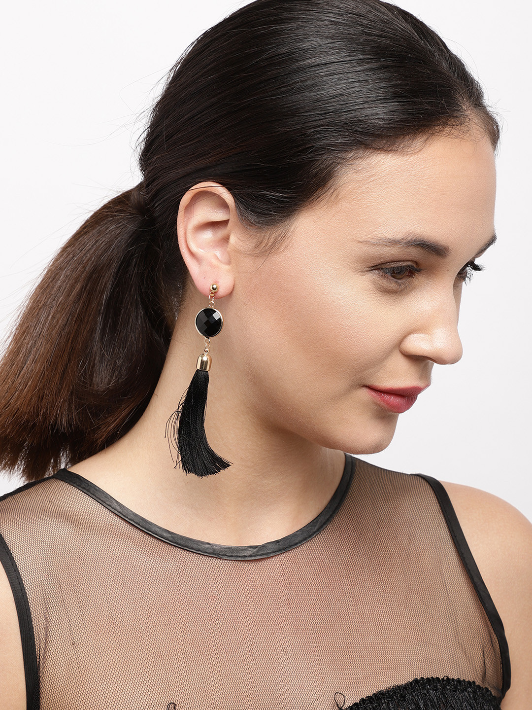 

Ayesha Black Contemporary Tassel Long Drop Earrings