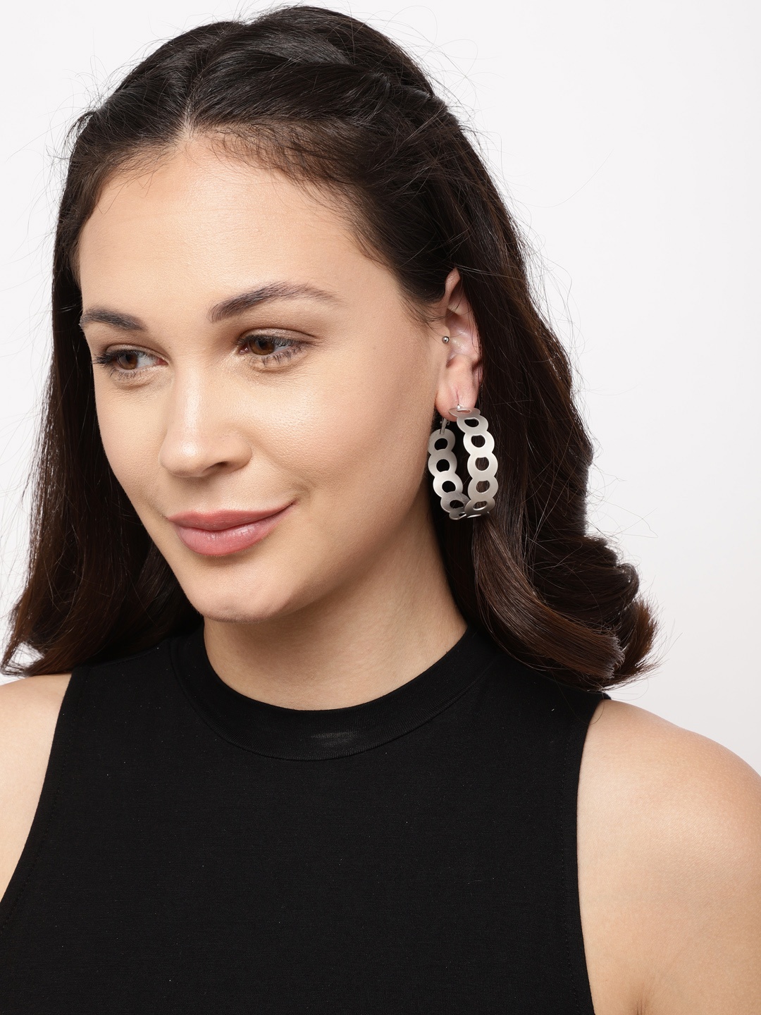 

Ayesha Silver-Toned Circular Cut-Out Hoop Earrings