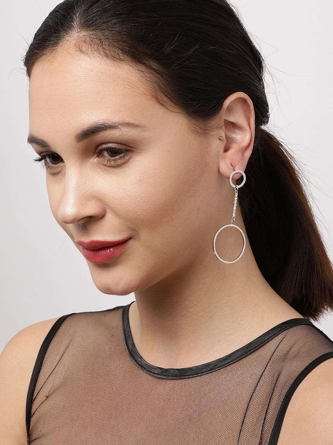 

Ayesha Steel-Toned Contemporary Diamante Long Drop Earrings