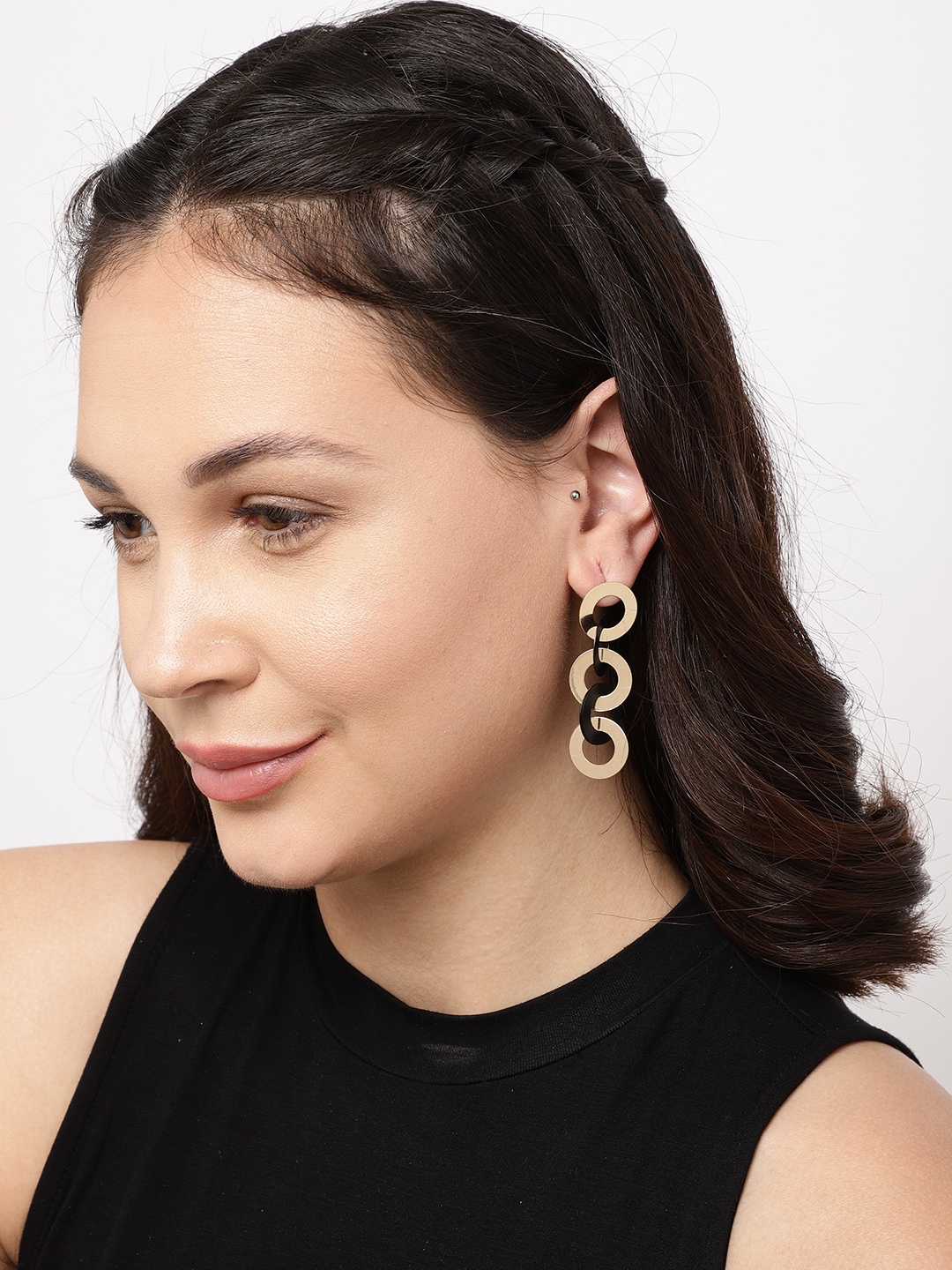 

Ayesha Gold-Toned & Black Circular Drop Earrings