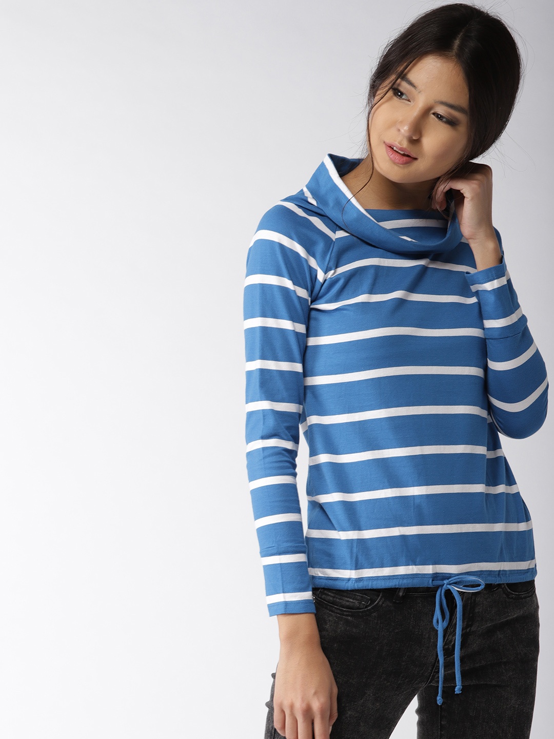 

Style Quotient Women Blue & White Striped Pure Cotton Top