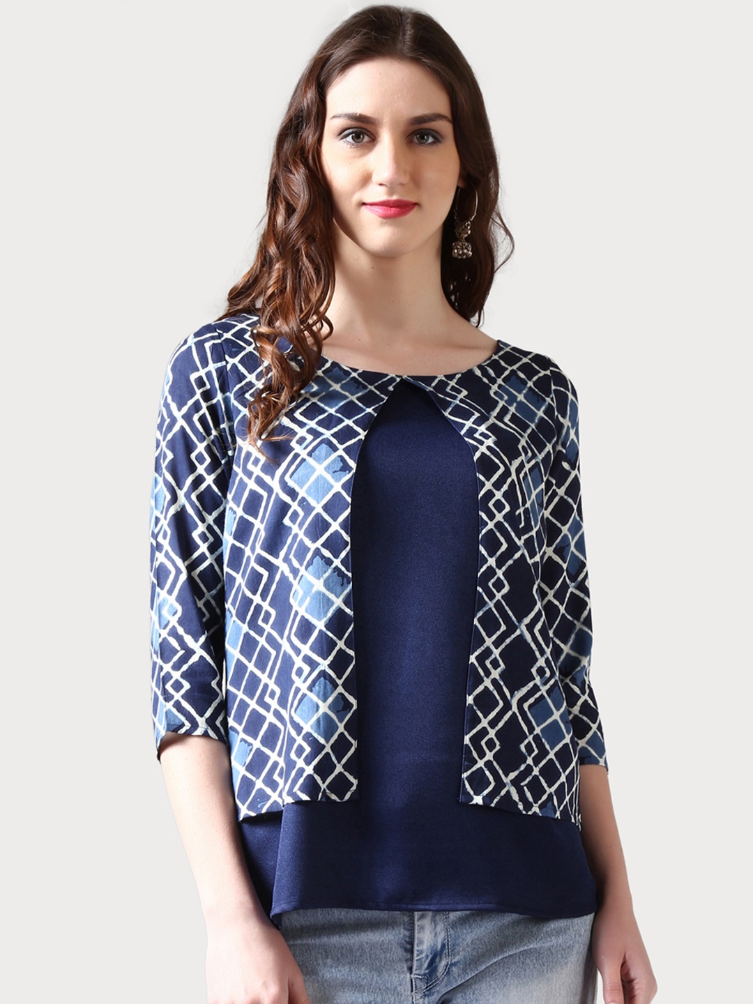 

RARE ROOTS Women Blue Printed Layered Top
