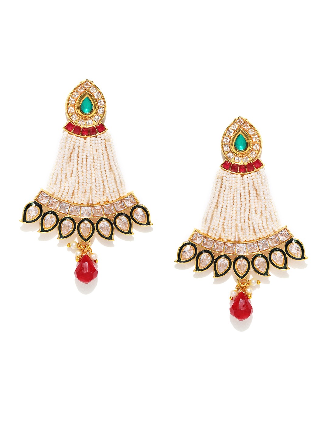 

Zobby Red & Green Gold-Plated Handcrafted Drop Earrings