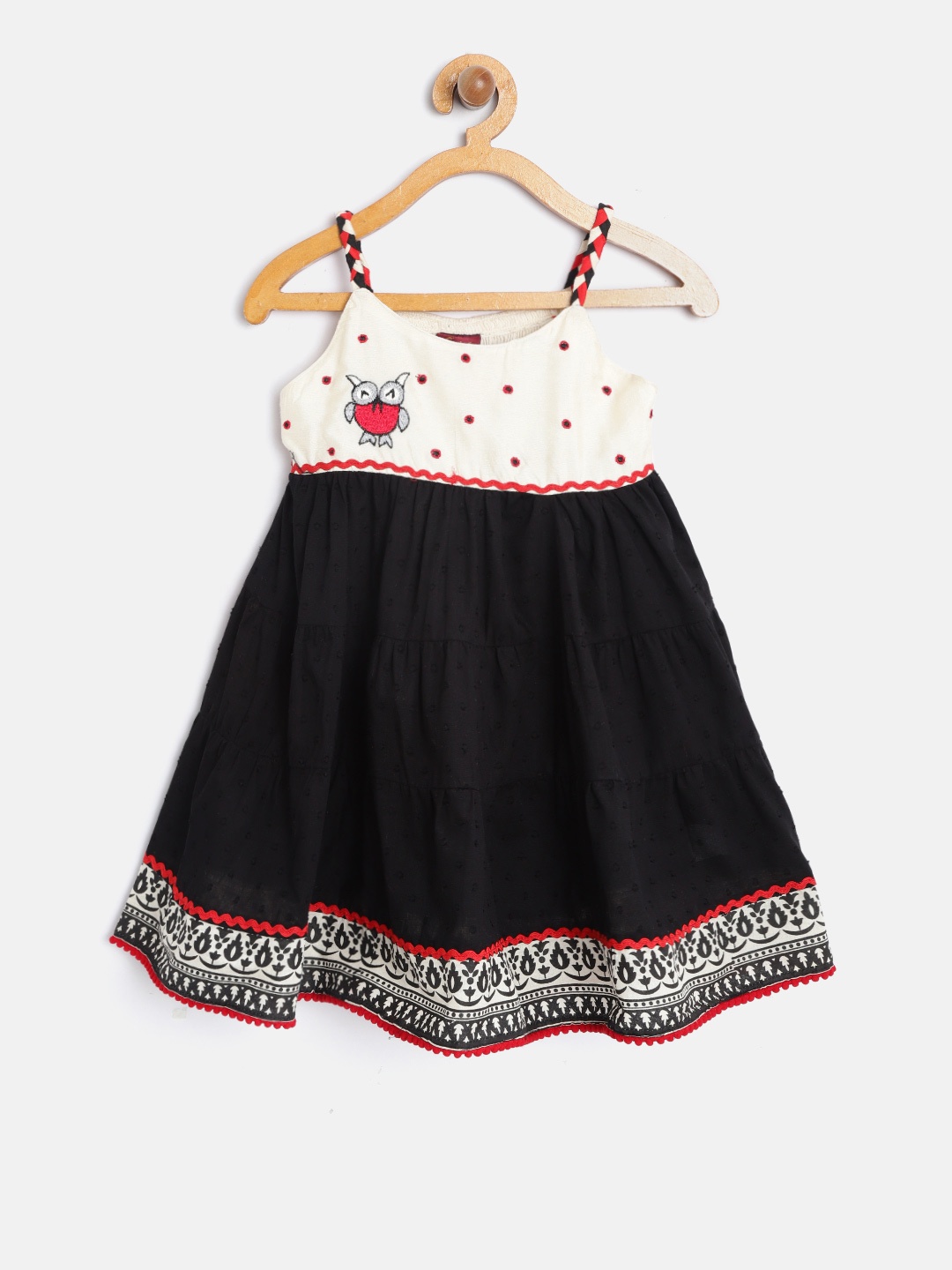 

Twisha Girls Black & Off-White Self-Design Tiered A-Line Dress