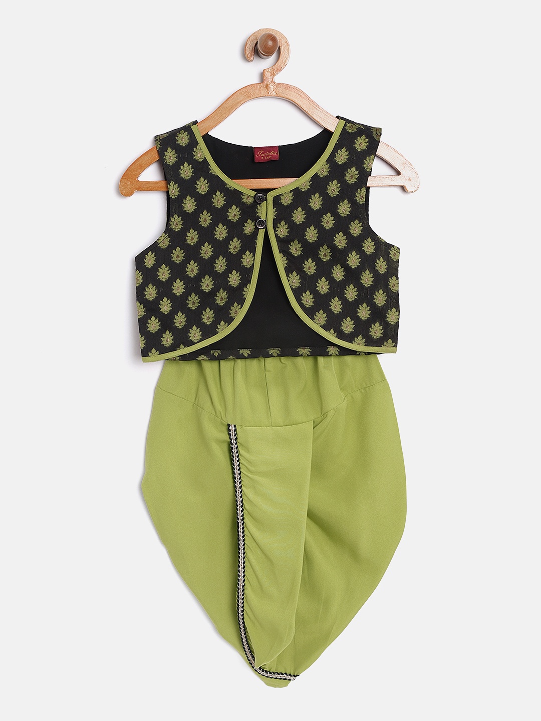 

Twisha Boys Green & Black Woven Design Shirt and Veshti