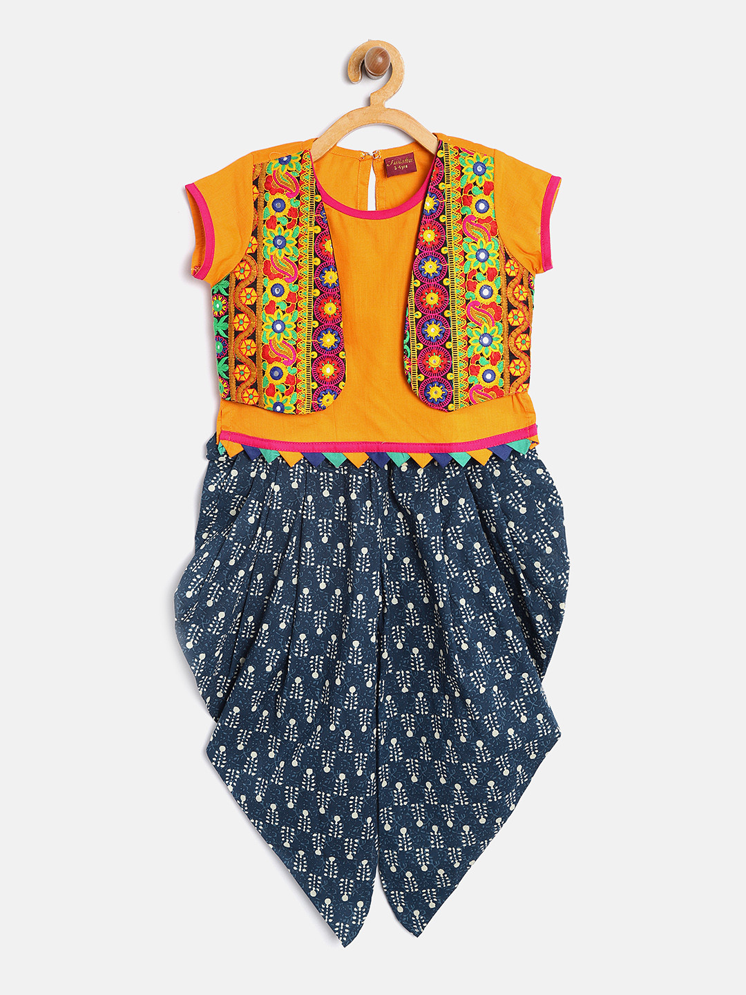 

Twisha Girls Orange & Navy Blue Top with Dhoti Pants