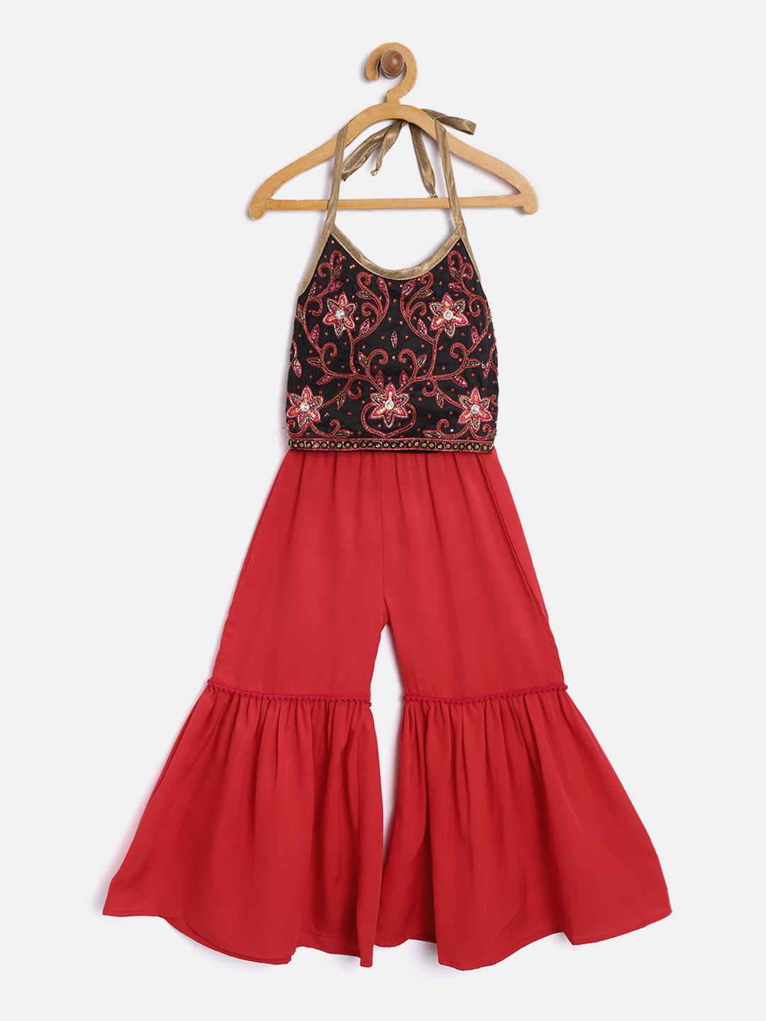 

Twisha Girls Black & Red Embellished Halter-Neck Top with Palazzos