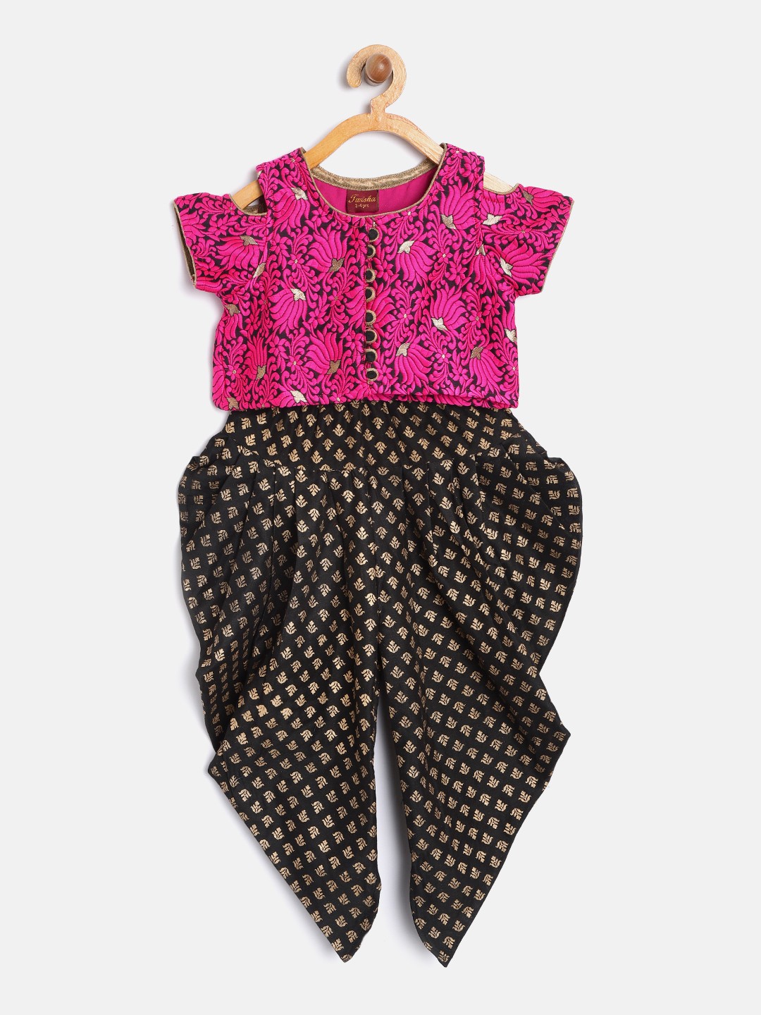 

Twisha Girls Pink & Black Top with Dhoti Pants