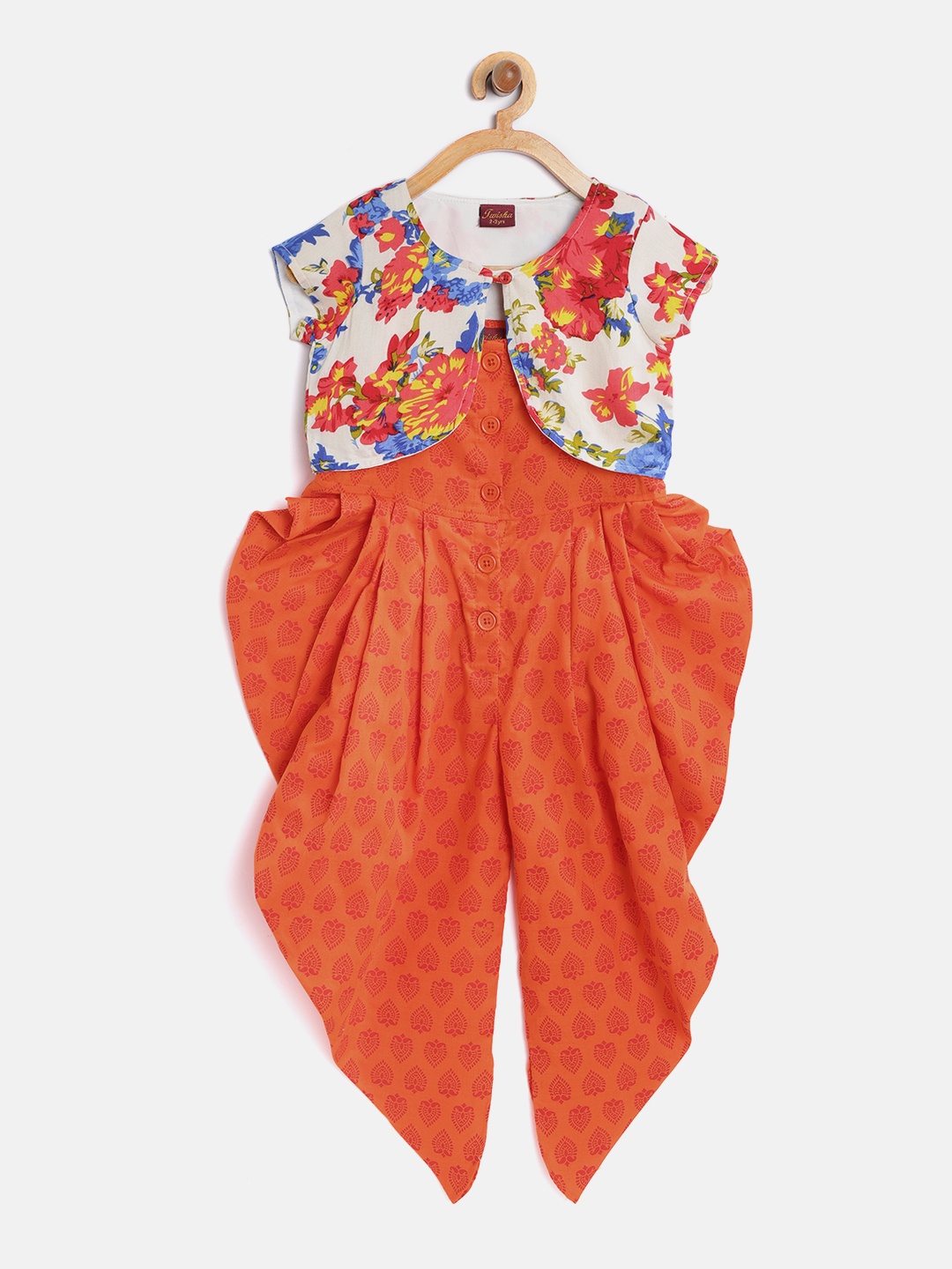 

Twisha Orange Printed Dhoti Style Jumpsuit with Jacket