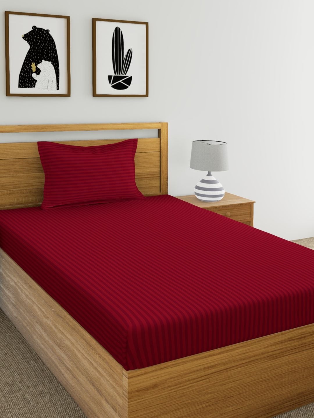 

Dreamscape Maroon Striped Flat 220 TC Cotton Single Bedsheet with 1 Pillow Cover